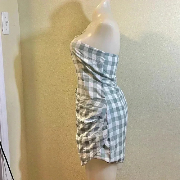 Runaway The Label Tighan Dress Women’s Sz 4 Sage Gingham Checkered One Shoulder - Picture 2 of 9